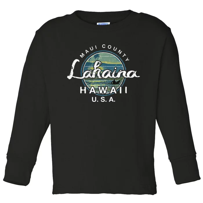 Lahaina Maui Hawaii Surfing Retro Toddler Long Sleeve Shirt