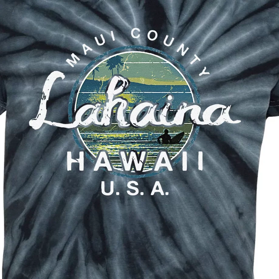 Lahaina Maui Hawaii Surfing Retro Kids Tie-Dye T-Shirt