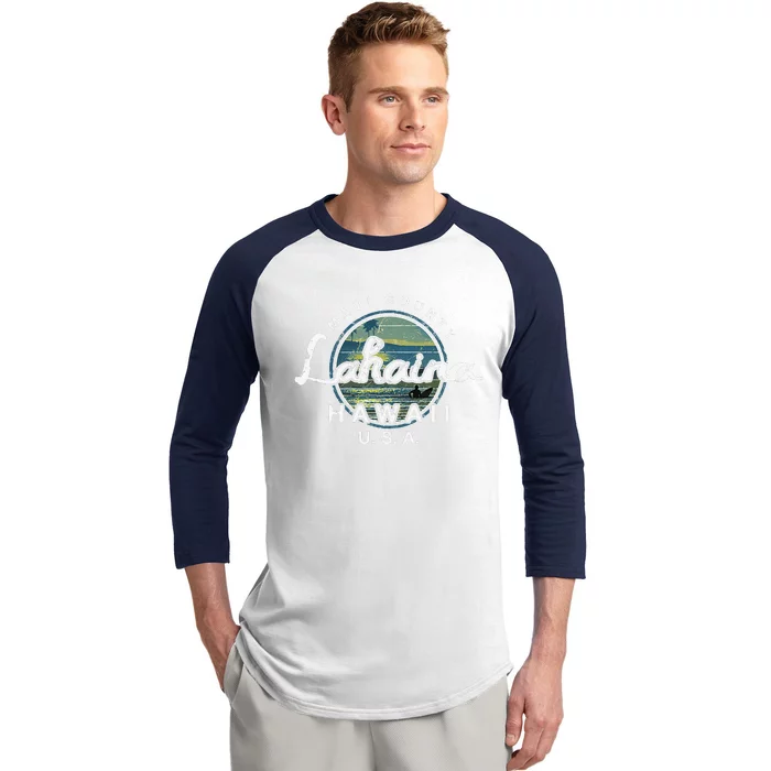 Lahaina Maui Hawaii Surfing Retro Baseball Sleeve Shirt