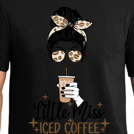 Little Miss Iced Coffee Messy Bun Cold Brew Coffee Quote Gift Pajama Set