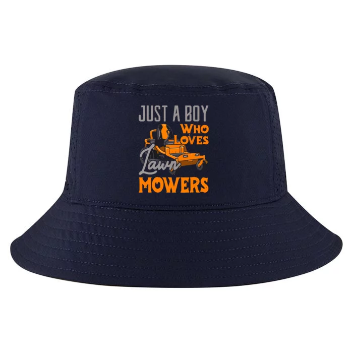 Lawn Mowing Just A Boy Who Loves Mowers Gardener Cool Comfort Performance Bucket Hat