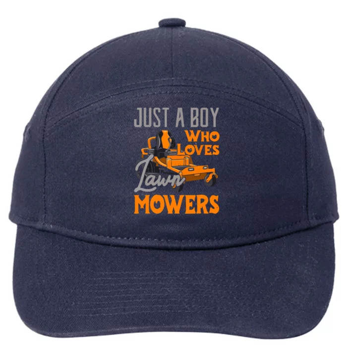 Lawn Mowing Just A Boy Who Loves Mowers Gardener 7-Panel Snapback Hat