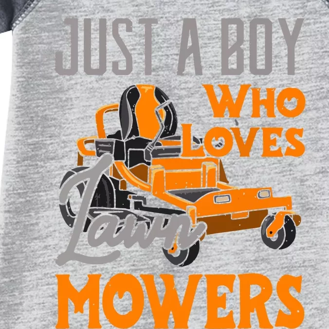 Lawn Mowing Just A Boy Who Loves Mowers Gardener Infant Baby Jersey Bodysuit