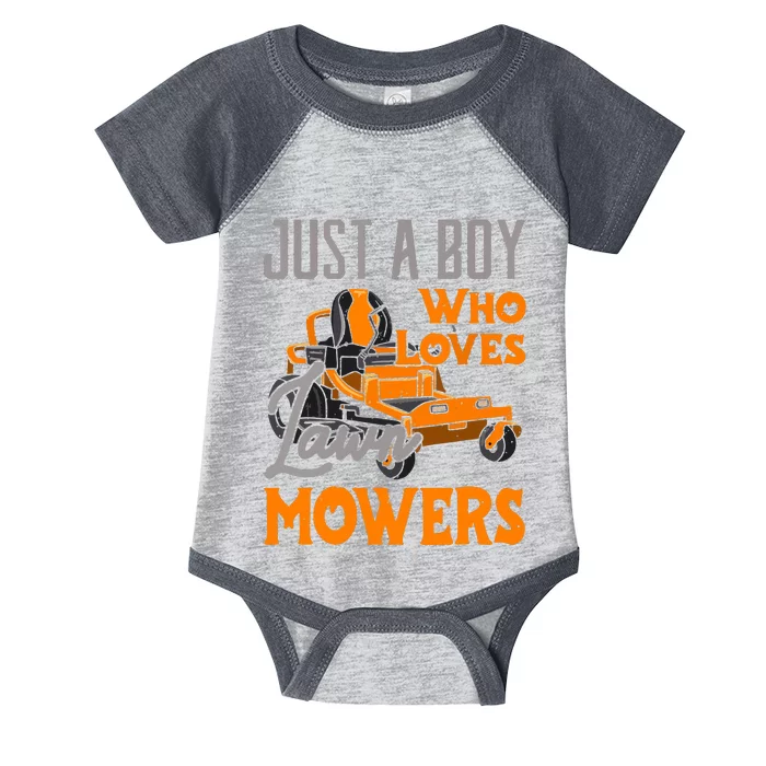 Lawn Mowing Just A Boy Who Loves Mowers Gardener Infant Baby Jersey Bodysuit