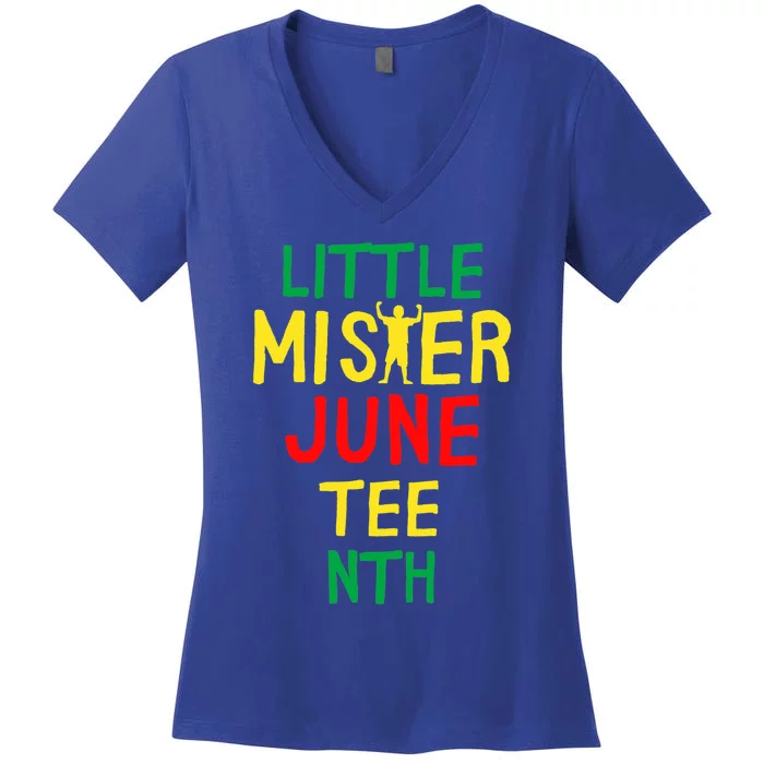 Little Mister Juneteenth Black Son Gift Women's V-Neck T-Shirt