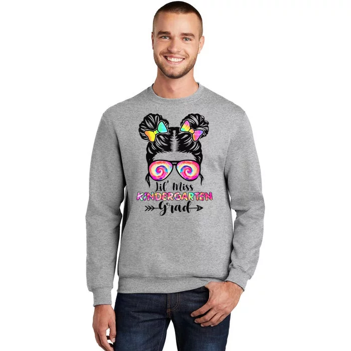 Lil' Miss Kindergarten Grad Graduation Messy Bun Tall Sweatshirt