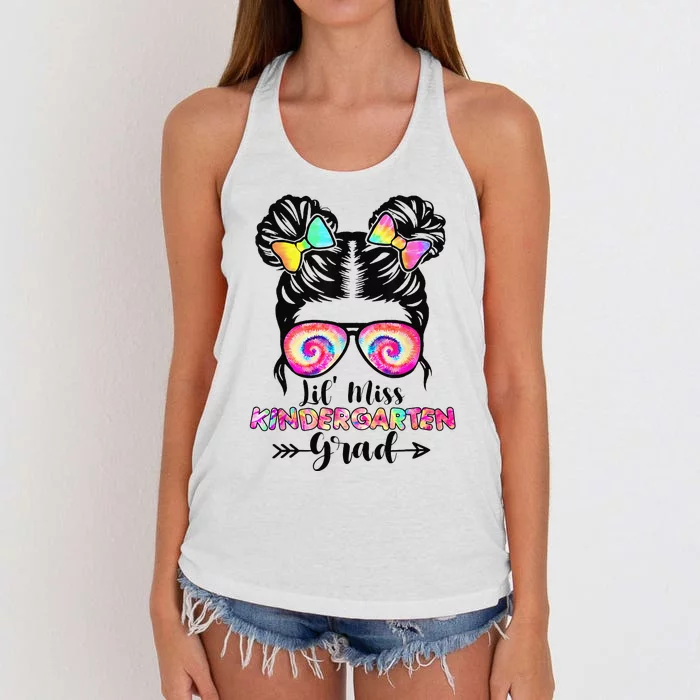 Lil' Miss Kindergarten Grad Graduation Messy Bun Women's Knotted Racerback Tank