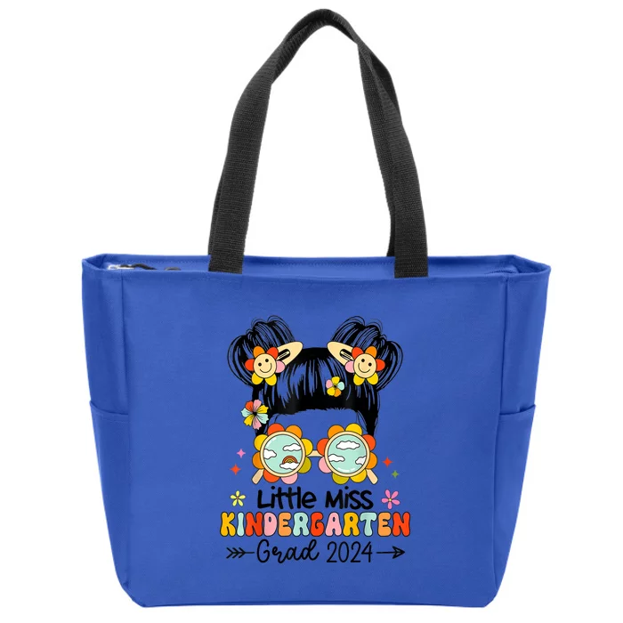 Little Miss Kindergarten Grad Graduation 2024 Messy Bun Gift Zip Tote Bag