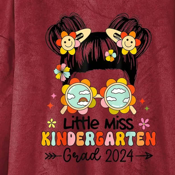 Little Miss Kindergarten Grad Graduation 2024 Messy Bun Gift Hooded Wearable Blanket