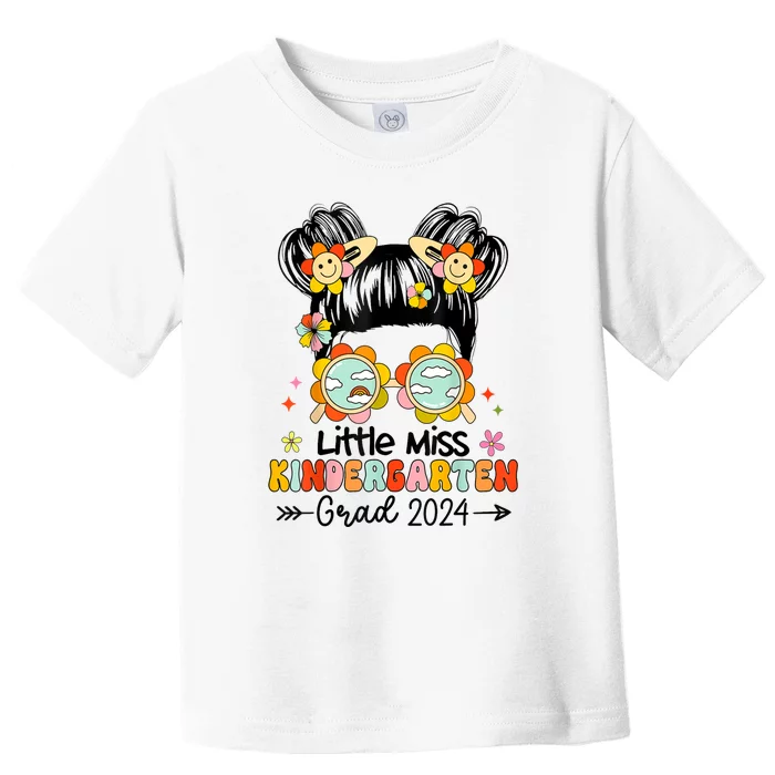 Little Miss Kindergarten Grad Graduation 2024 Messy Bun Gift Toddler T-Shirt