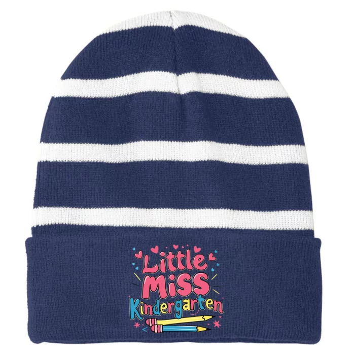 Little Miss Kindergarten Back To School Kinder Girl Striped Beanie with Solid Band