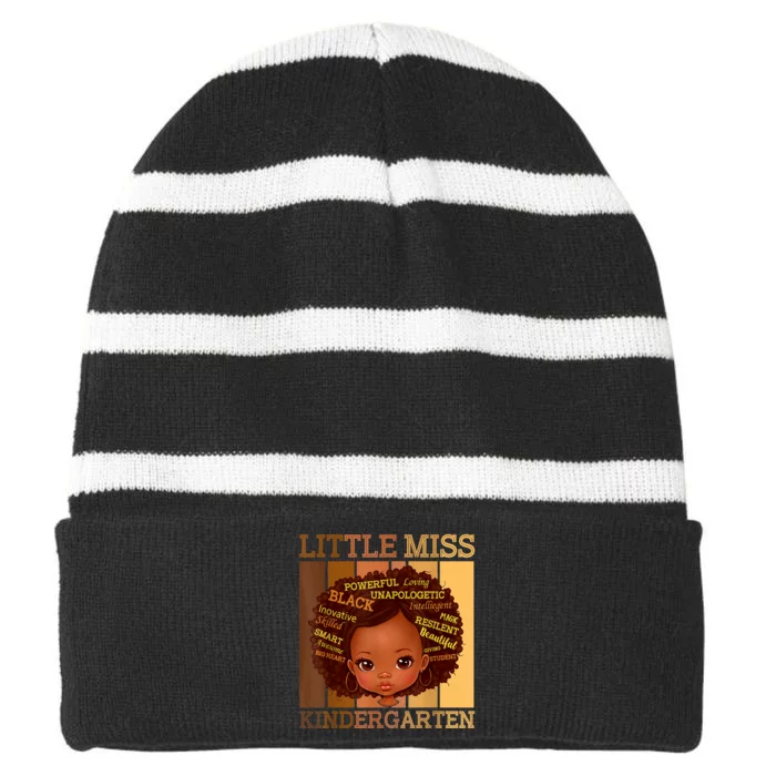 Little Miss Kindergarten Black Back To School Melanin Striped Beanie with Solid Band