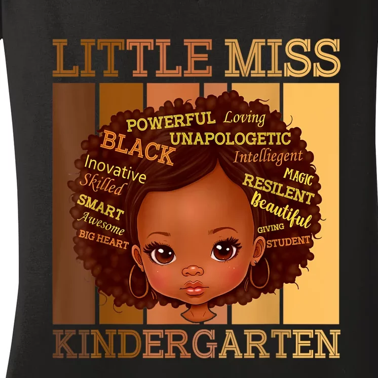 Little Miss Kindergarten Black Back To School Melanin Women's V-Neck T-Shirt