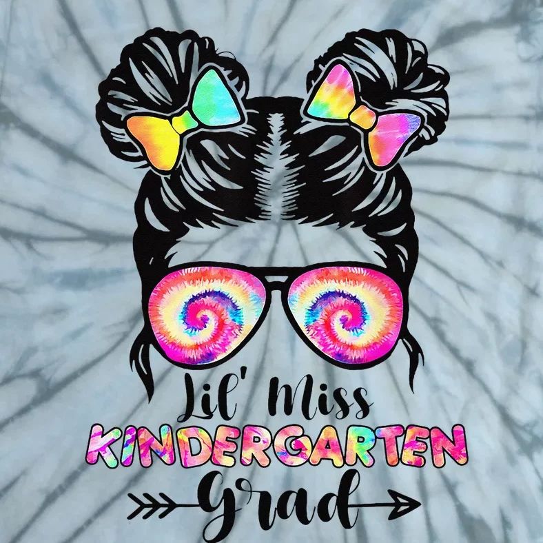 Lil' Miss Kindergarten Grad Messy Bun Tie Dye Tie-Dye T-Shirt