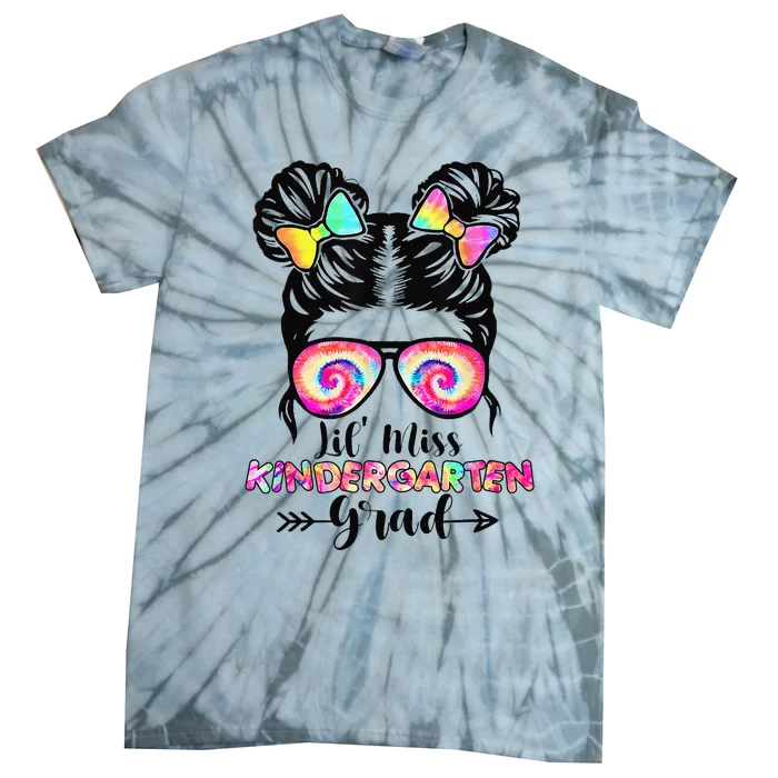 Lil' Miss Kindergarten Grad Messy Bun Tie Dye Tie-Dye T-Shirt