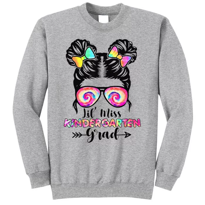 Lil' Miss Kindergarten Grad Messy Bun Tie Dye Tall Sweatshirt