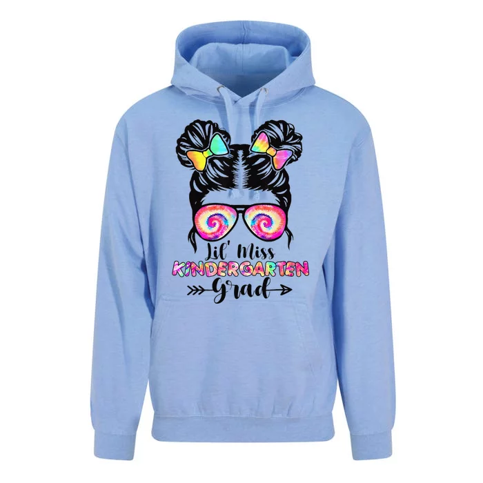 Lil' Miss Kindergarten Grad Messy Bun Tie Dye Unisex Surf Hoodie