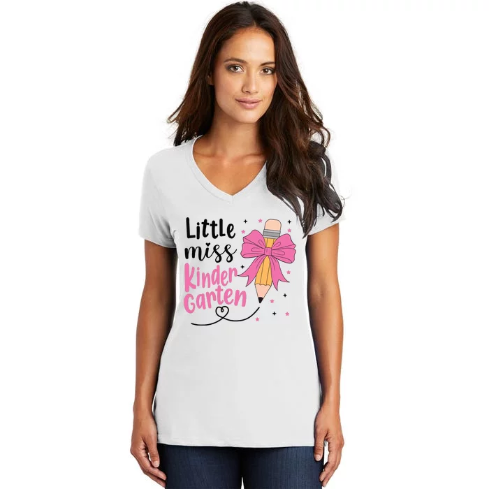 Little Miss Kindergarten Back To School Rainbow Girl Women's V-Neck T-Shirt