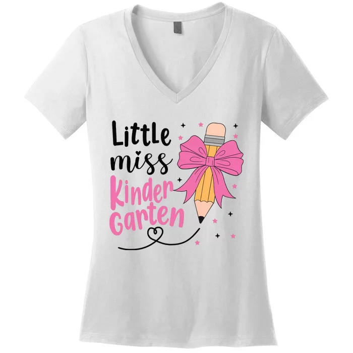 Little Miss Kindergarten Back To School Rainbow Girl Women's V-Neck T-Shirt