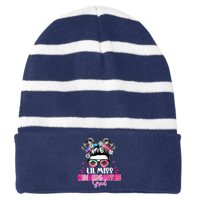 Lil Miss Kindergarten Grad Last Day Of School Striped Beanie with Solid Band