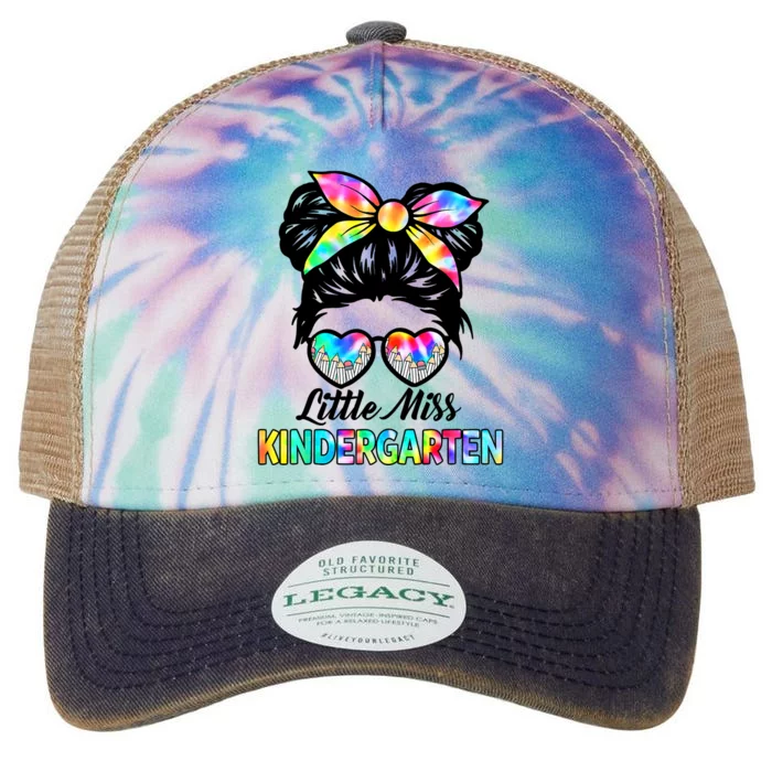 Little Miss Kindergarten Girls Messy Bun Back To School Legacy Tie Dye Trucker Hat