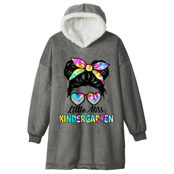 Little Miss Kindergarten Girls Messy Bun Back To School Hooded Wearable Blanket