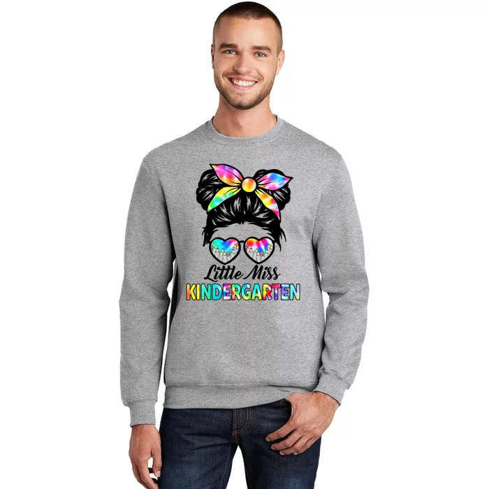 Little Miss Kindergarten Girls Messy Bun Back To School Tall Sweatshirt