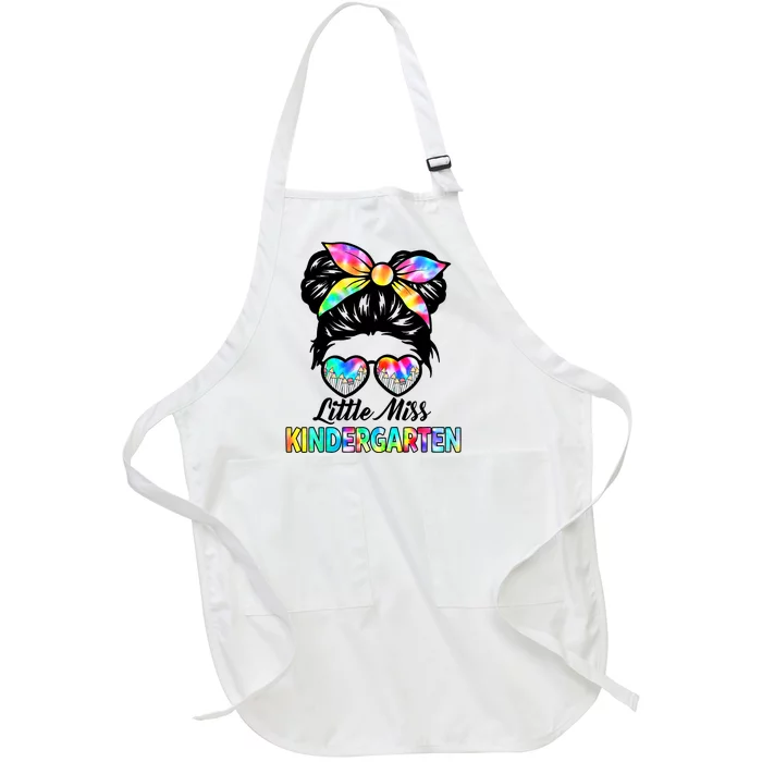 Little Miss Kindergarten Girls Messy Bun Back To School Full-Length Apron With Pocket