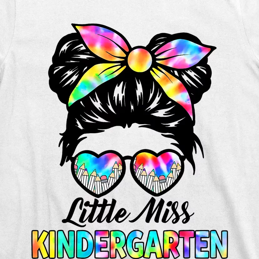 Little Miss Kindergarten Girls Messy Bun Back To School T-Shirt