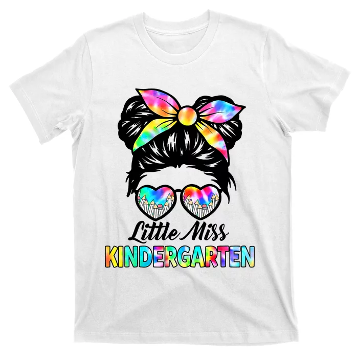 Little Miss Kindergarten Girls Messy Bun Back To School T-Shirt