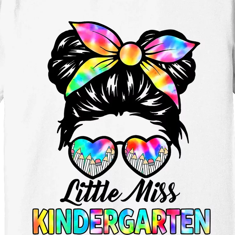 Little Miss Kindergarten Girls Messy Bun Back To School Premium T-Shirt