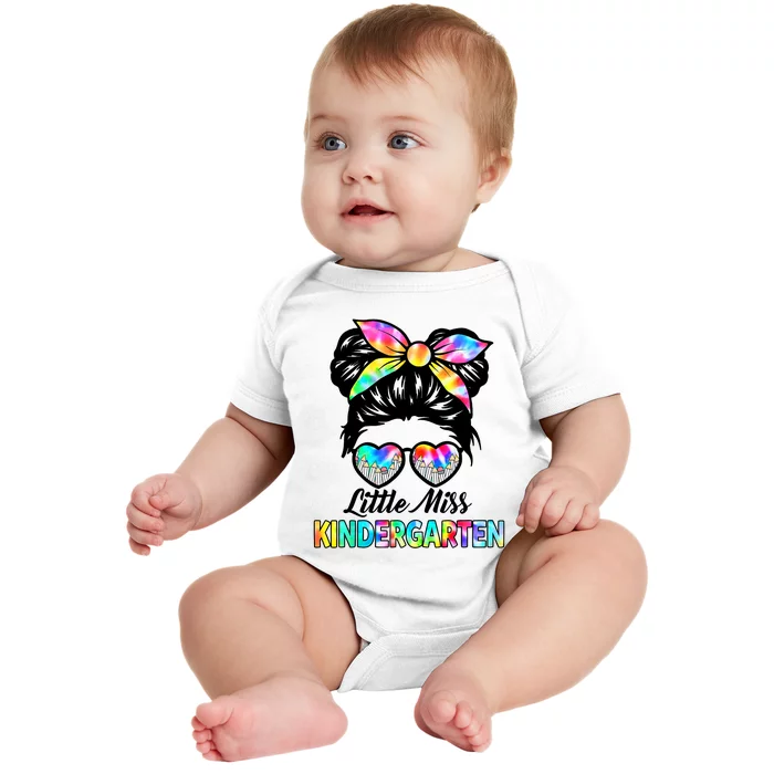 Little Miss Kindergarten Girls Messy Bun Back To School Baby Bodysuit