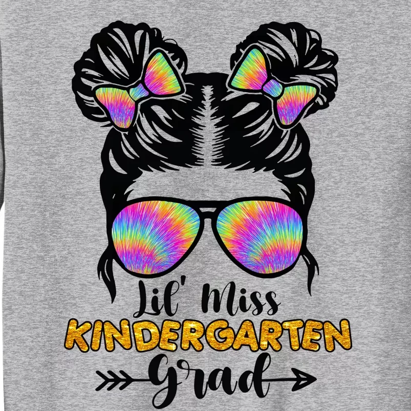 Lil Miss Kindergarten Grad Graduation Messy Bun Tall Sweatshirt