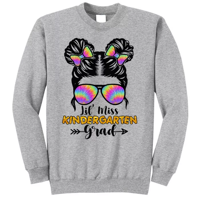 Lil Miss Kindergarten Grad Graduation Messy Bun Tall Sweatshirt