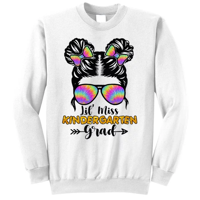 Lil Miss Kindergarten Grad Graduation Messy Bun Sweatshirt