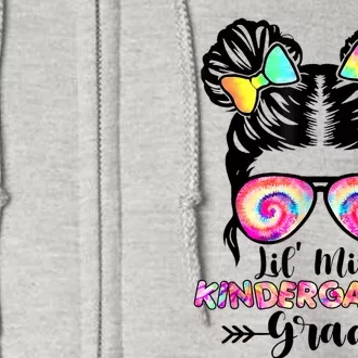 Lil Miss Kindergarten Grad Graduation Messy Bun Full Zip Hoodie