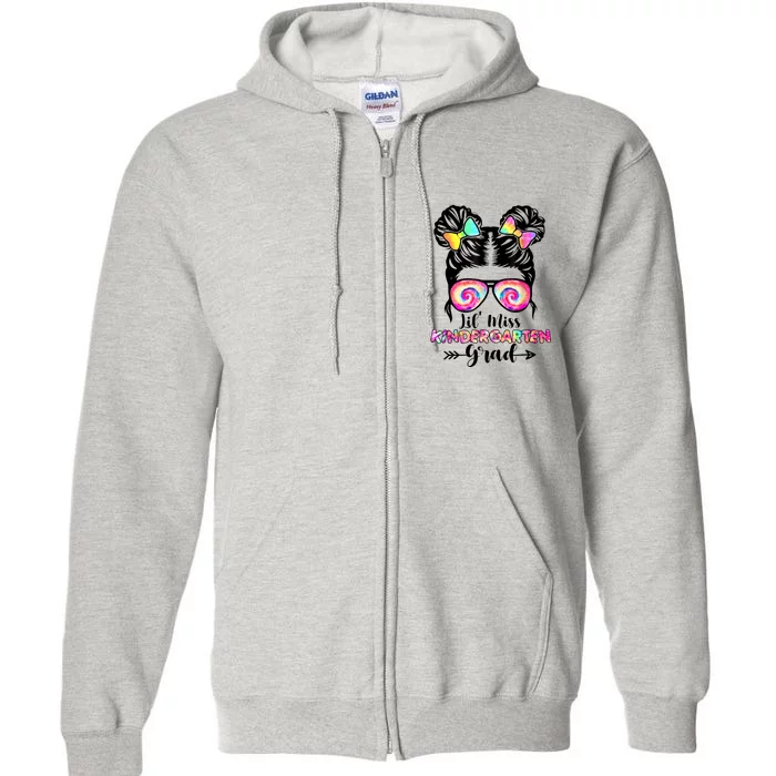 Lil Miss Kindergarten Grad Graduation Messy Bun Full Zip Hoodie