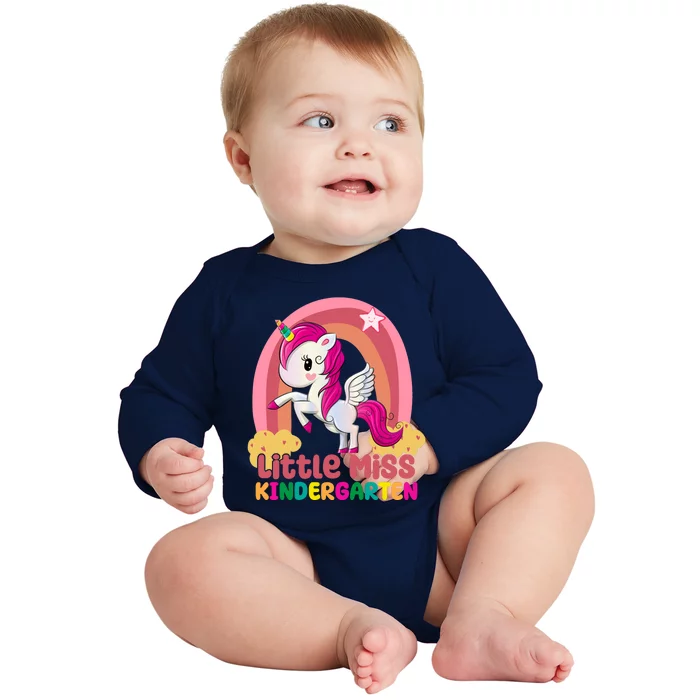 Little Miss Kindergarten Rainbow Unicorn Baby Long Sleeve Bodysuit