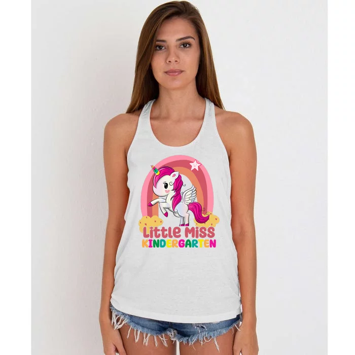 Little Miss Kindergarten Rainbow Unicorn Women's Knotted Racerback Tank