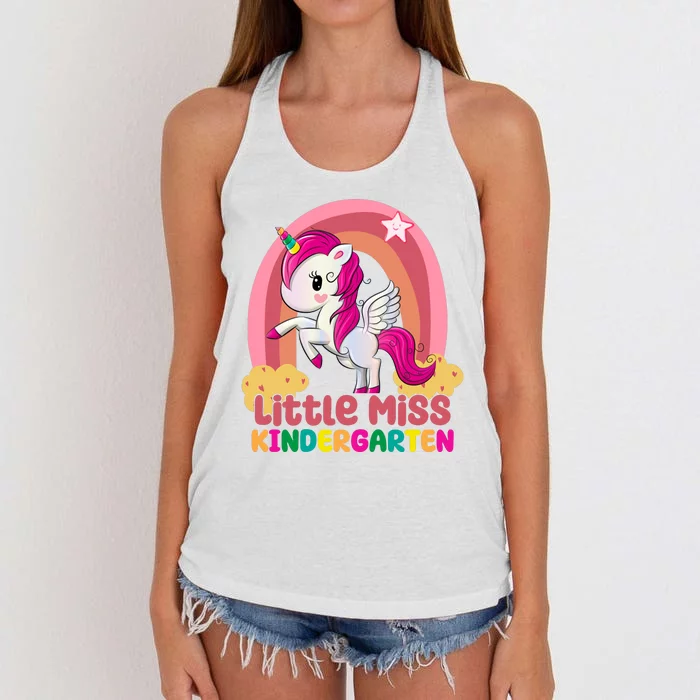 Little Miss Kindergarten Rainbow Unicorn Women's Knotted Racerback Tank