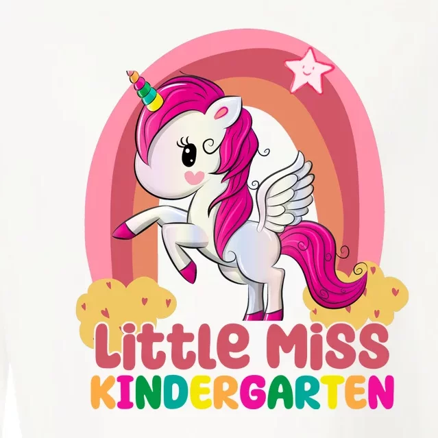 Little Miss Kindergarten Rainbow Unicorn Cropped Pullover Crew