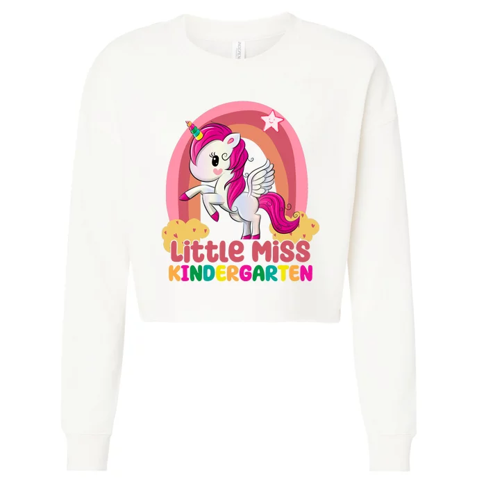 Little Miss Kindergarten Rainbow Unicorn Cropped Pullover Crew