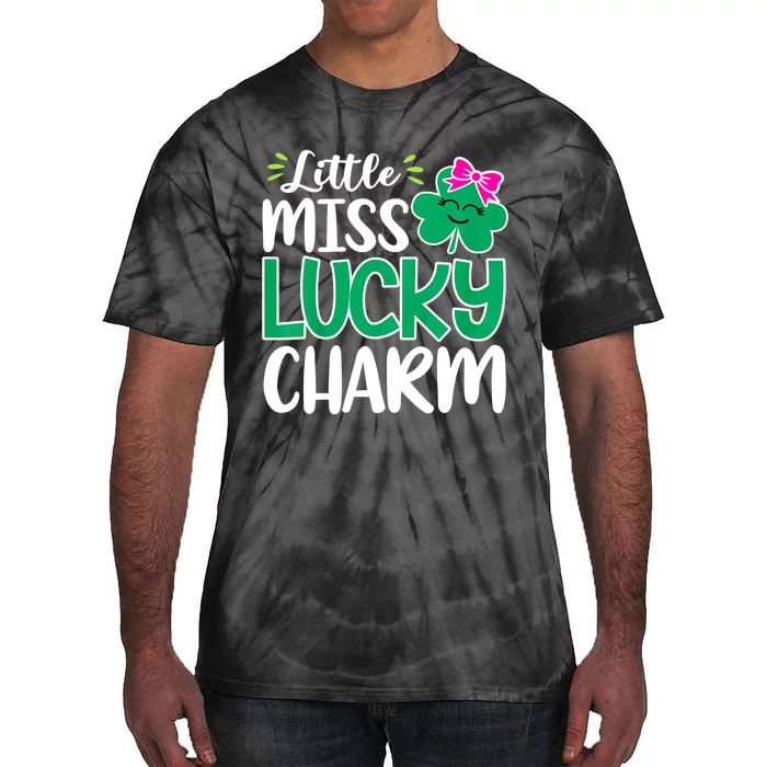 Little Miss Lucky Charm Shamrock St Patricks Day Girls Tie-Dye T-Shirt