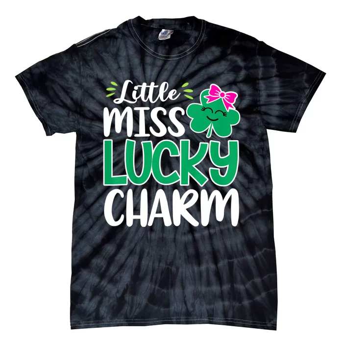 Little Miss Lucky Charm Shamrock St Patricks Day Girls Tie-Dye T-Shirt