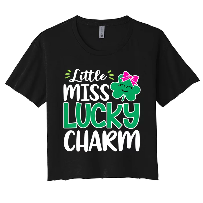 Little Miss Lucky Charm Shamrock St Patricks Day Girls Women's Crop Top Tee