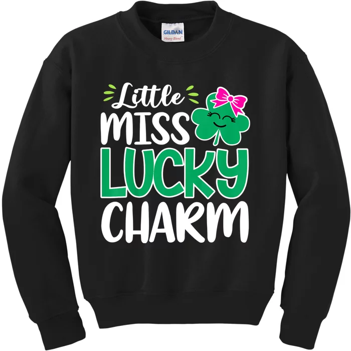 Little Miss Lucky Charm Shamrock St Patricks Day Girls Kids Sweatshirt