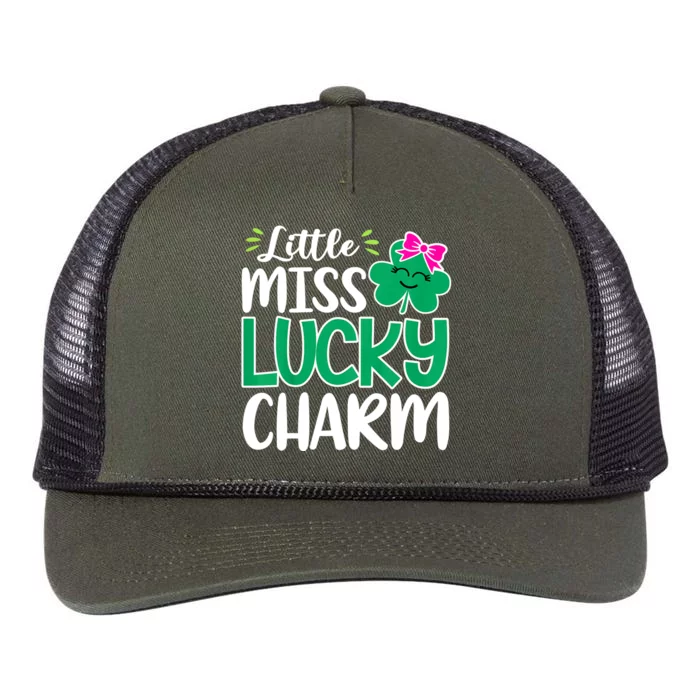 Little Miss Lucky Charm Shamrock St Patricks Day Girls Retro Rope Trucker Hat Cap