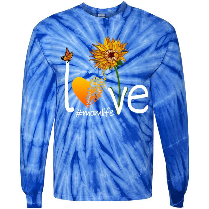 Love Mom Life Mothers Day Funny Gift Butterfly Sunflower Graphic Funny Gift Tie-Dye Long Sleeve Shirt