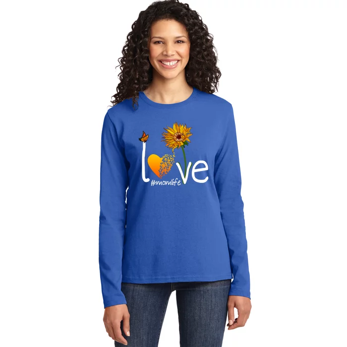 Love Mom Life Mothers Day Funny Gift Butterfly Sunflower Graphic Funny Gift Ladies Long Sleeve Shirt