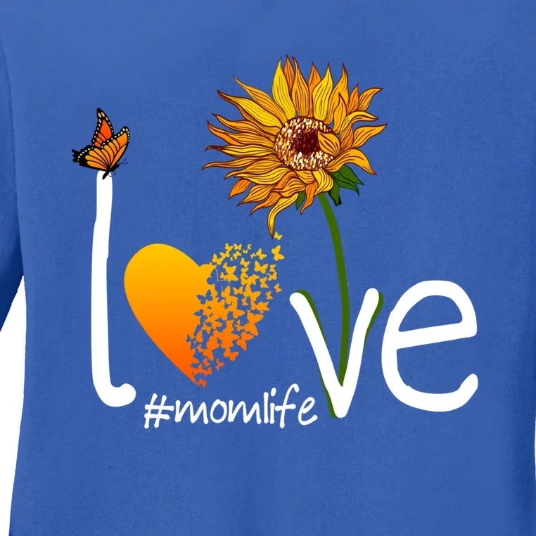 Love Mom Life Mothers Day Funny Gift Butterfly Sunflower Graphic Funny Gift Ladies Long Sleeve Shirt